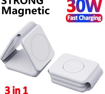 Chargeur magnétique sans fil pliable pour iPhone, Macsafe, Apple Watch, 8, 7, AirPods, 3 en 1, charge rapide, S6, 14, 13, 12 Pro Max, 30W