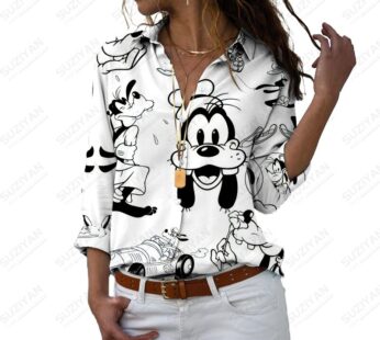 Disney-Chemise en mousseline de soie imprimée en 3D pour femme, manches longues, grand polo, cardigan boutonné, respirant, nouveau, 2023