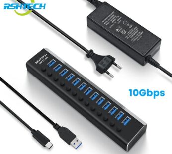 RSHTacétone-Adaptateur USB 3.1/3.2 12V/SnapPower A13, 10Gbps, 13 Ports, Interrupteurs Individuels, Extenseur pour PC Portable