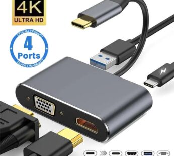 USB C Hub 4 en 1 Type C Adaptateur 3.0 à 4K HDMI HDTV VGA USB 3.0 PD Charge Rapide Splitter pour MacBook Ordinateur Portable