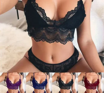 Ensemble de sous-vêtements en dentelle pour femmes, soutien-gorge push-up sexy, culotte solide, mode féminine, vêtements féminins