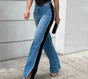 Jean Bleu Délavé à Jambes Larges pour Femme, Pantalon Décontracté en Denim, FjFashion, de Rue, Assressenti, Grande Taille