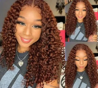 Perruque Lace Front Wig Deep Curly Brésilienne Naturelle, Cheveux Vierges, Brun Rougeâtre, 13×6, 13×4, Sans Colle, HD, pour Femme