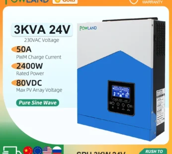 POWLAND-Onduleur solaire hybride à onde sinusoïdale pure, 3kVA, 24V, 220V, 50A PWM intégré, contrôleur de charge solaire, chargeur de batterie